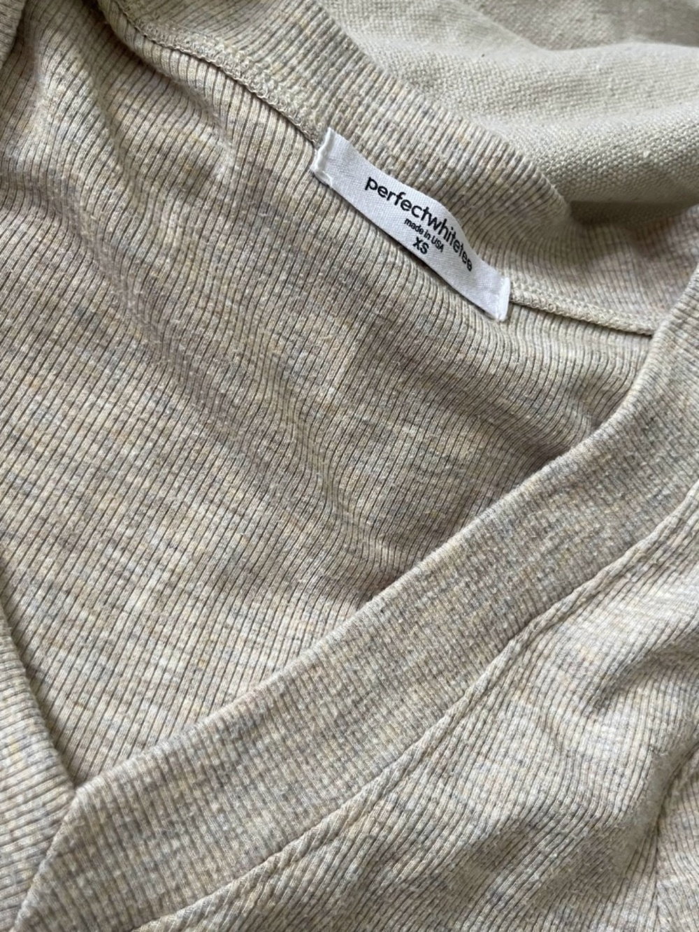 Perfectwhitetee Viola V-Neck Rib Long Sleeve in Heather Oat XS - Picture 2 of 4